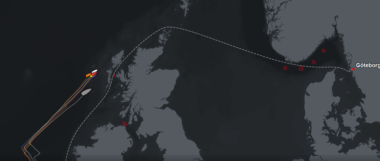 Die Vólvo-Flotte knapp 700 Meilen vor dem Ziel. Volvo Ocean Race