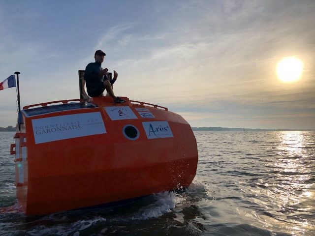 Ein Mann und sein Fass: In drei bis vier Monaten will sich Savin in einer Tonne über den Atlantik treiben lassen © savin Weinfass, Transat, Savin