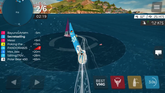 Runden der Tonne mit Segelwechsel. Tab drücken, um den Spi zu setzen