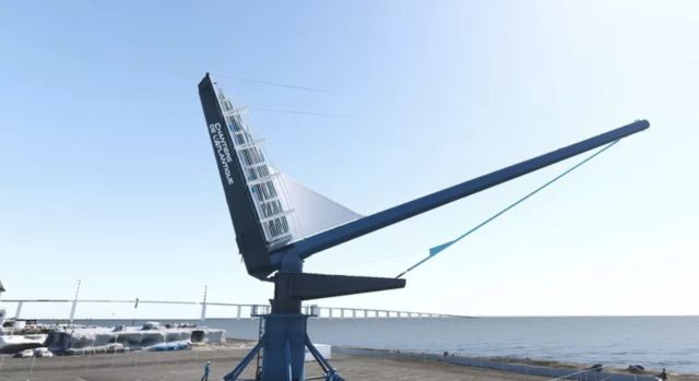 Auch auf dem Trockenen kann der Mast der Anschauung halber gekippt werden ª chantiers atlantique