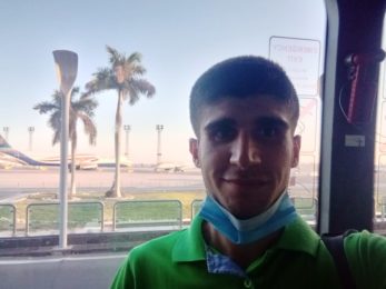 Muhammad Aisha am Flughafen Kairo in Ägypten auf dem Heimweg nach Syrien. Foto: ITF