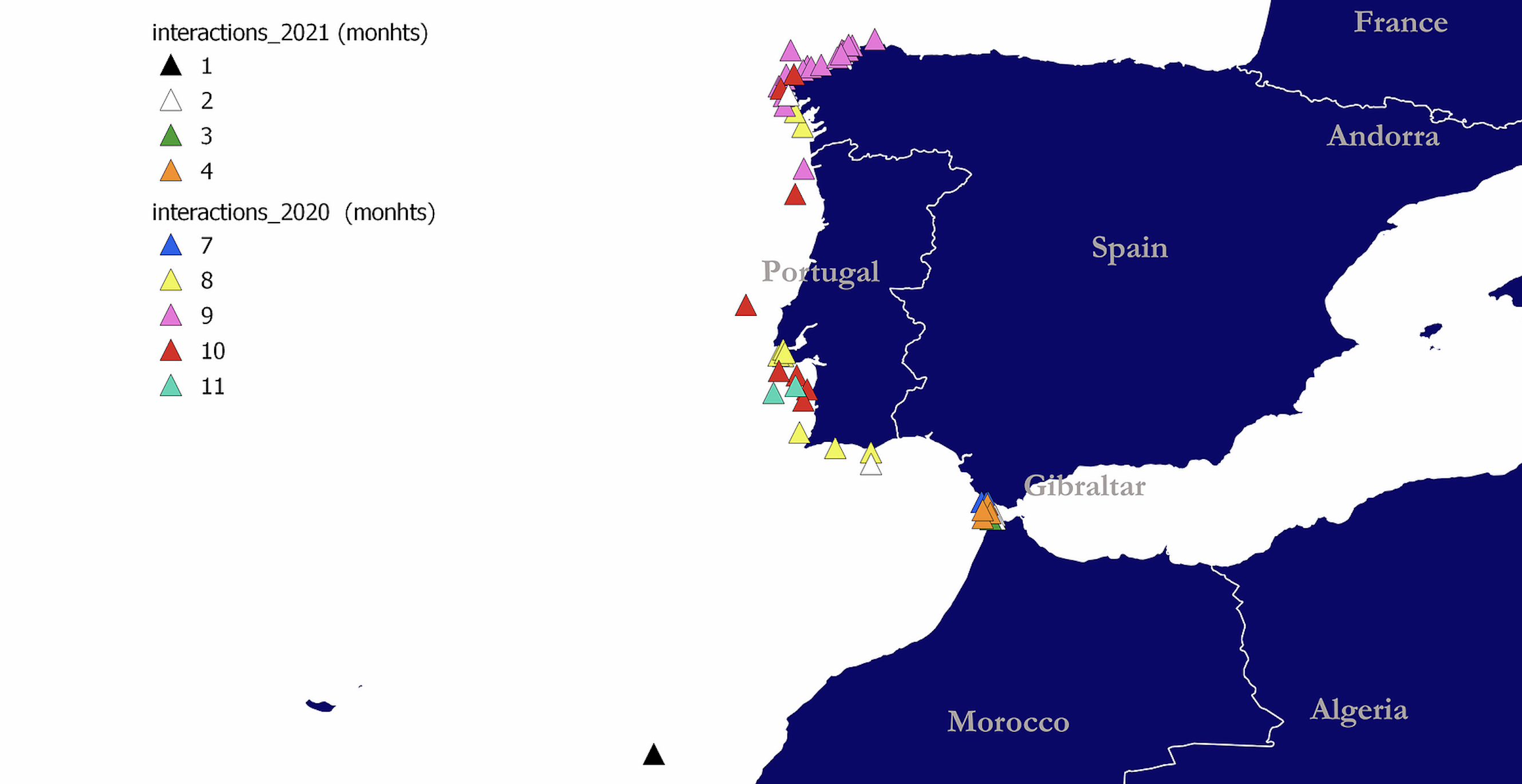 Alle Orca-Interaktionen Juli 2020-April 2021 © Orca Ibérica GTOA, GRUPO DE TRABAJO ORCA ATLÀNTICA