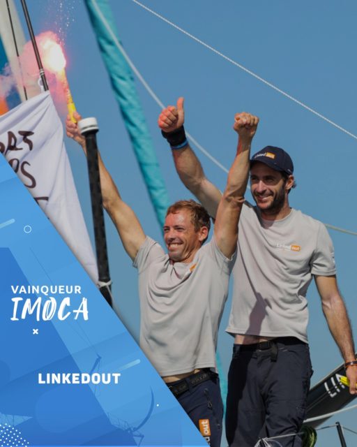 Die Sieger der IMOCA-Klasse Thomas Ruyant (l.) und Morgan Lagravière. © TJV