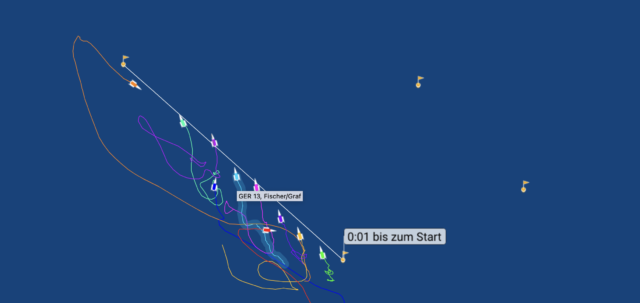 Laut Tracker wäre GER-13 vielleicht nicht über der Startlinie gewesen. Luv- und Leeboot werden disqualifiziert, GER dreht um. Wäre es vielleicht nicht nötig gewesen.