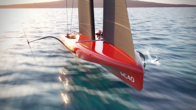 Rendering des neuen AC40 für Vorregatten, Youth- und Women America’s Cup. © 37th America’s Cup
