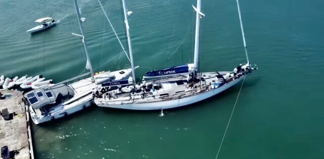 Drone Captures Sailboat with Docking Issues at Historic Nelson Dockyard