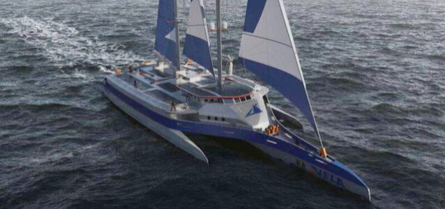 Gabarts Frachtsegel-Trimaran VELA halb fertig: 14-Knoten-Schnitt angepeilt